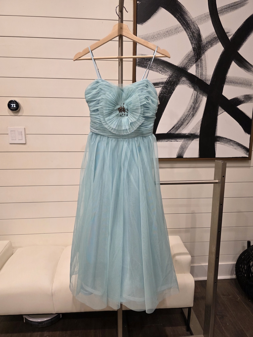 Spaghetti-Strap Tulle Party Dress in Light Blue